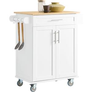 SoBuy Carrello Cucina con Ruote, piano bambù, 4 ruote (2 freni), 84x91x46c | Mobile Cucina Salvaspazio, cassetto, armadio a 2 ante & portasciugamani, MDF/bambù, cucina & soggiorno & esterno, FKW13-II-WN