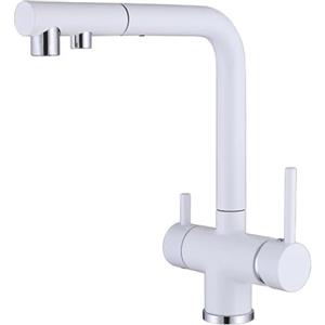 ZPSPZ Rubinetto Lavello Cucina 3 Vie con Doccetta Estraibile Girevole 2 Modalità Multifunzione Rubinetto Miscelatore Tre Vie da Cucina-Bianco