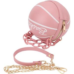 SYUULCOI Borsa a tracolla a forma di basket Borsa rotonda alla moda carina in pelle PU per donne e ragazze (Rosea)