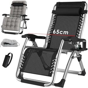 TYGYSDO Sedia a sdraio da giardino pieghevole - Sedia da campeggio - Poltrona da giardino - Schienale alto regolabile - Sedia relax - 200 kg - Argentato - 65 cm