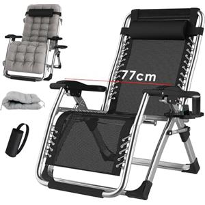 TYGYSDO Sdraio da giardino pieghevole - Sedia da campeggio - Poltrona da giardino - Schienale alto regolabile - Sedia relax - 200 kg - Argento - 77 cm