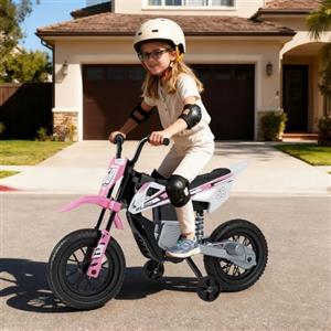 RELAX4LIFE Moto Elettrica per Bambini 12V con Musica & Connessione Wireless & Bluetooth, Batteria Rimovibile, 2 Ruote di Supporto e Ammortizzazione per Bambini da 3 a 8 Anni (ROSA)