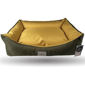 Ligo Oliver - Cuccia per cani di grande taglia idrorepellente sfoderabile resistente ai graffi. Cuscino materasso per cani in nylon. REALIZZATA A MANO IN ITALIA (S:60x50 cm, VERDE OLIVA/SENAPE)