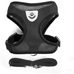 feiling Air Mesh - Pettorina per cani di piccola taglia, traspirante, con guinzaglio da 1,1 m, colore: Nero
