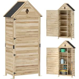 Outsunny Casetta da giardino in legno Outsunny, casetta per attrezzi impermeabile con tetto a falde in asfalto, porta di stoccaggio 80 x 49 x 170 cm, casetta per attrezzi resistente alle intemperie, casetta