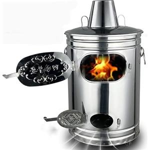 Generic Bidone Inceneritore da Giardino in Acciaio Inox 410, Contenitore per Bruciare Foglie, Rami, Documenti e Rifiuti, con Coperchio e Camino, 44x66cm(30.5 * 53cm)