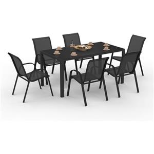 IDMarket - Set di mobili da Giardino Madrid Tavolo 150 CM e 6 sedie impilabili Nero