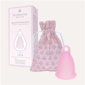 Selenacare Tazza mestruale Premium - Coppa periodica lavabile in silicone medico - con contenitore per la pulizia e sacchetto in cotone, rosa, taglia L (33ml)