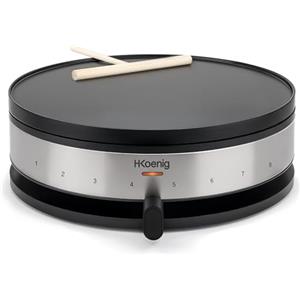 H.Koenig Crepiera elettrica KREP29, acciaio inox, Crepes Maker, Crepes Party, Feste, Piastra di cottura antiaderente 33 cm, Posizionabile sul tavolo, Termostato regolabile, Spatola inclusa