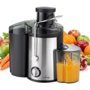 LEHMANN Centrifuga Frutta e Verdura, Rapida Preparazione del Succo, Estrattore Frutta e Verdura con Bocca da 75 mm, 2 Livelli di Velocità, Contenitore Polpa 1,5 L e Succo 450 ml, Acciaio Inox