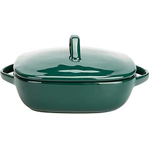 CLQ Teglia da Forno Casseruola in Ceramica con Coperchio, Set di Stoviglie Quadrate Coperte, Pirofile per Casseruole, Teglie per Lasagne Casseruola Profonda Pentole Teglia da Forno-Green