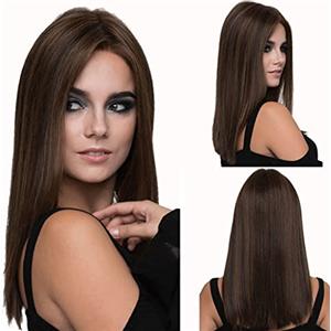 HANBKU Set di Parrucche di Media Lunghezza per Donne Europee e Americane Capelli Lisci di Media Lunghezza Tinti Capelli Lunghi castani con graziosa Riga Media