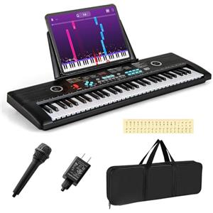 KOMFOTTEU Pianoforte Digitale 61 Tasti Pieghevole, Tastiera Elettronica con Microfono e Leggio, Pianola Portatile con Borsa per il Trasporto per Principianti (Nero)