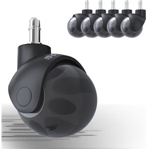 COSYLAND Ruote per Sedia Ufficio 10x22 mm - Set di 5 Ruote Sedia Ufficio Universali, Rotelle Girevoli in Poliuretano, Scorrimento Silenzioso, Anti-graffio (Nero trasparente)