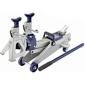 GrecoShop Cric/Sollevatore/Martinetto idraulico a carrello 2T/2000Kg + Cavalletti/Jack 2 pz per auto/autoveicoli 3T/3000Kg