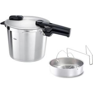 Fissler Vitaquick Grande Pentola a Pressione Grande da 6 L, con Diametro da 22 cm, Inserto, Pentola a Vapore in Acciaio Inox, 2 Livelli di Cottura, Prodotto in Germania per Piani Cottura a Induzione