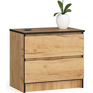 AKORD | Cassettiera K60 a 2 Cassetti | Moderna Mobiletto per Soggiorno Sala da Pranzo Camera da Letto Corridoio Bagno | Armadio Cameretta | 60x55x40 cm | Rovere Artisan | Bianco