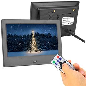 Diyeeni Cornice fotografica digitale da 7 pollici con telecomando, display TFT 16: 9 schermo foto/video/lettore musicale con sveglia calendario, supporto USB, SD/MS/MMC fino a 32 GB(Nero)