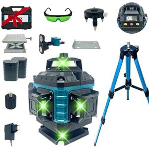 Dealix Livella Laser 16 Linee Verde 4x360° Dealix con Cavalletto 1 m, Staffa Magnetica, Base a 3 Punte - Kit Autolivellante Professionale per Edilizia, Cartongesso, Piastrellisti, Pareti, Controsoffitti