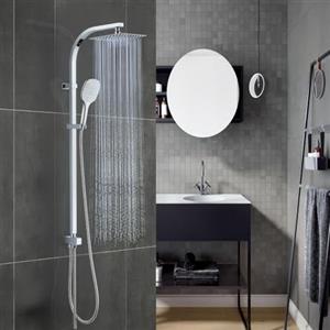 OGOMONDO Colonna Doccia Attrezzata in Acciaio Inox e Ottone Cromato con Soffione Quadro e Doccetta Multifunzionale