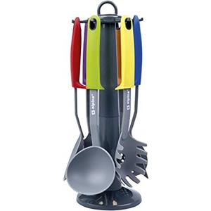 Alpina Set di Utensili da Cucina in Nylon, 7 Pezzi Multi-Coloured - Mestolo, Spatola, Cucchiaio, Schiumaiola e Siviera