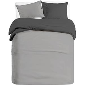 BANZAII TEXTILE INNOVATOR ONLINE Banzaii Set Copripiumino Bicolor 100% Microfibra con Federa Double Face Singolo, 2 pezzi, 150x200 cm Grigio Chiaro/Grigio Scuro