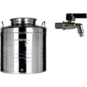 Megashopitalia Contenitore Bidone Fusto per Olio in Acciaio Inox 15 30 50 Litri Made in Italy con Guarnizione per Il Tappo e Rubinetto da 1/2 Pollice Incluso (15 Litri)