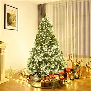 RELAX4LIFE Albero di Natale 210/225/240 cm, Albero di Natale con Luci 460/540/600 Incorporate e Pigne, Folto e Realistico, Decorazione Natalizia per Casa, Ufficio e Negozio (240cm)