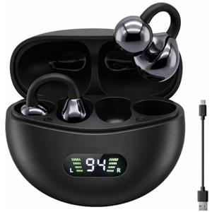 Witfoam Cuffie Bluetooth 5.4 Open Ear, Auricolari Clip-On con Conduzione Ossea, 48 Ore Autonomia, DNN Noise Cancelling, Comfort Ergonomico, Audio Immersivo, 4 Microfoni, Impermeabili IPX7 per Sport e Gaming