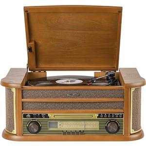 Reflexion HiF2002, impianto HiFi retrò con codifica (2 x 40 Watt), giradischi semiautomatico, effetto legno, funzione codifica, riproduzione MP3 tramite CD e USB
