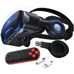 PUCIO Occhiali VR 3D Visore Realtà Virtuale con Cuffie e Controller, Occhiali Virtuali 3d per Giochi e Film, VR Headset Compatibile con Tutti Gli Smartphone da 4.7-6.5 Pollici, Regali di Natale Particolari
