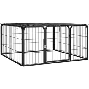 vidaXL Box Cani a 4 Pannelli Nero 100x50cm Acciaio Verniciato Polvere