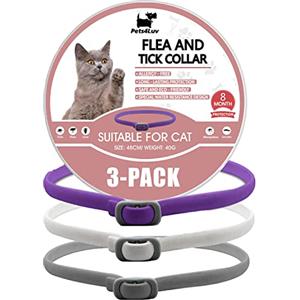 Pets4Luv Collare antipulci per tutti i gatti, antizecche Antiparassitario, protezione per 8 mesi, taglia unica, regolabile e impermeabile, 3 pezzi