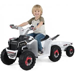 COSTWAY Quad Elettrico per Bambini, ATV elettrico con Rimorchio Posteriore, Macchina Giocattolo a Motore con Ruote Resistenti, 2-3 km/h, Veicolo per Bambini 3 Anni+ (Bianco)