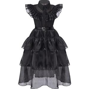 inhzoy Mercoledì Addams Costume Addams Famiglia Dress Bambina Vestito Gotico Steampunk Costume Cosplay Abiti per Halloween Carnevale Natale Abito Travestimento Festa a Tema Nero 13-14 anni