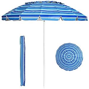 RELAX4LIFE Ombrellone da Spiaggia e Esterno 243 cm, Tettuccio Inclinabile con Rivestimento Filtro Raggi UV, Telaio a 16 Stecche in Fibra di Vetro, Base non inclusa, per Mare/Giardino (Multicolore)