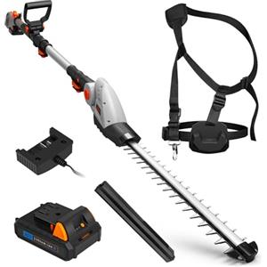 VonHaus Tagliasiepi a Batteria 20V, Tagliasiepi Telescopico Estensibile per Siepi, Cespugli, Rami, Arbusti, Caricatore, Tracolla, Testa Regolabile a 135°, Lame Dual Action da 45 cm