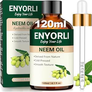 ENYORLI Olio di Neem 120ml - 100% Naturale Spremuto a Freddo Olio Naturale Multiuso per Capelli Viso Corpo e Unghie Idratante Leggero per Capelli Secchi Pelle Secca e Cura Quotidiana