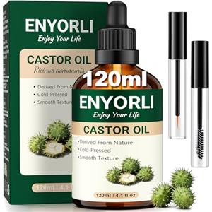 ENYORLI Olio di Ricino 120ml - 100% Naturale Spremuto a Freddo, Olio Naturale per Capelli Ciglia Sopracciglia Unghie e Pelle, Idratante Multiuso, Olio Base per Massaggi e Aromaterapia, Uso Quotidiano