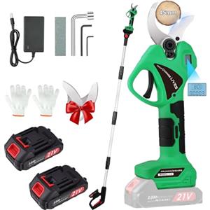 MISTRO Forbici Potatura a Batteria con Asta Telescopica 2,4m: 45mm Forbice Potatura a Batteria con Motore Brushless, 2 Batterie da 2000mAh 21V, Cesoie a Batteria per Potatura per Ulivi, Vigneti, Giardino
