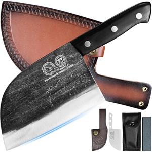 XYJ Autentico Dal 1986, Forgia Antica Eccezionale, Lama Intera da 6,7 Pollici, Coltello da Chef Serbo, Manico da Macellaio, Coltelli da Cucina, Set con Fodero in Pelle, Comodo da Portare, da Macellaio
