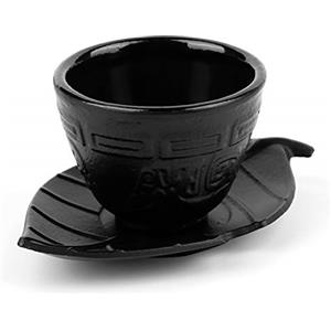 Culnflun Tazza da tè in ghisa giapponese Tazza retrò Pentola in ferro Sottobicchieri in ferro Set da tè Bicchieri da 100 ml Nero
