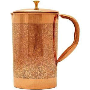 OSNICA Brocca in rame puro per la guarigione ayurvedica, senza rivestimento interno, brocca in rame, brocca ayurvedica, per acqua potabile, Moscow Mule, cocktail, 1,5 l (design 8)