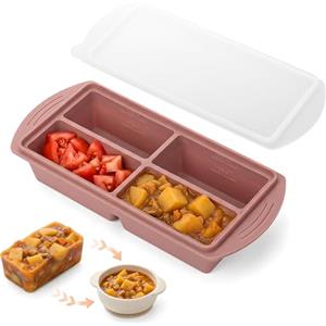 AiQInu Stampo per Brodi e Alimenti in Purea, Vassoio in Silicone per Congelatore con 4 Scomparti e Coperchio Ermetico, Senza BPA, Ideale per Congelare Brodi, Zuppe, Puree, Salse e Altro