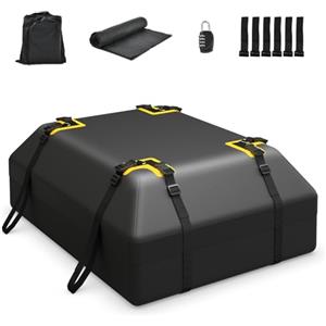 GYMAX 15/21 Piedi Cubi Box da Tetto per Auto, Borsa Tetto Impermeabile per Auto con/senza Portapacchi, Box Bagagli con Tappetino Antiscivolo & 6 Ganci Porta (83 × 112 × 43 cm)