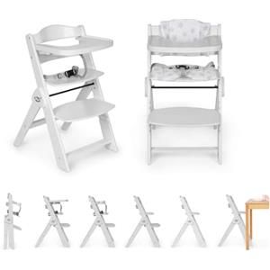 Ms BabyWorld Seggiolone PIEGHEVOLE Full per bambini in legno, completamente pieghevole, evolutivo, seggiolone, ergonomico, regolabile, sicuro, (Bianco/Bianco)