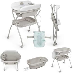 MS BabyWorld - BUBBLE + CUSCINO RIDUTTORE - Vaschetta Bagnetto Ergonomica con Supporto | Fasciatoio Impermeabile Imbottito | Chiusura Compatta | Organizzatore | 4 Ruote con Freni