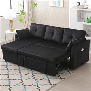 Lubvtti Divano letto 3 posti,divano angolare a L con sedute contenitore,divano 3 posti con chaise longue destra e sinistra intercambiabile,Tessuto di velluto a righe,nero