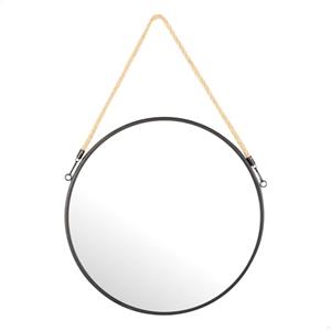 AKTIVE Max Home Specchio da parete, 38 cm, Rotondo, Corda di iuta, Design moderno, Cornice nera, Decorativo, Per ingresso, Camera da letto, Bagno, Stile minimalista, Elegante (18447)