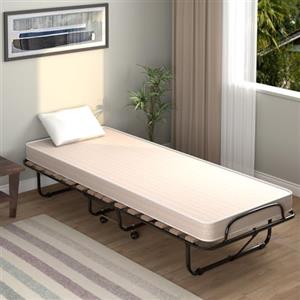 COSTWAY Brandina Pieghevole con Materasso Memory Foam,190x80 cm | Lettino a Doghe Made in Italy con Ruote Girevoli, Salvaspazio, Carico 130 kg
